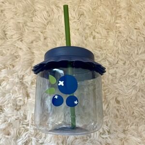 Made for Retail Blueberry Jam Jar Tumbler with Straw 23oz Blue Scalloped Lid Cup